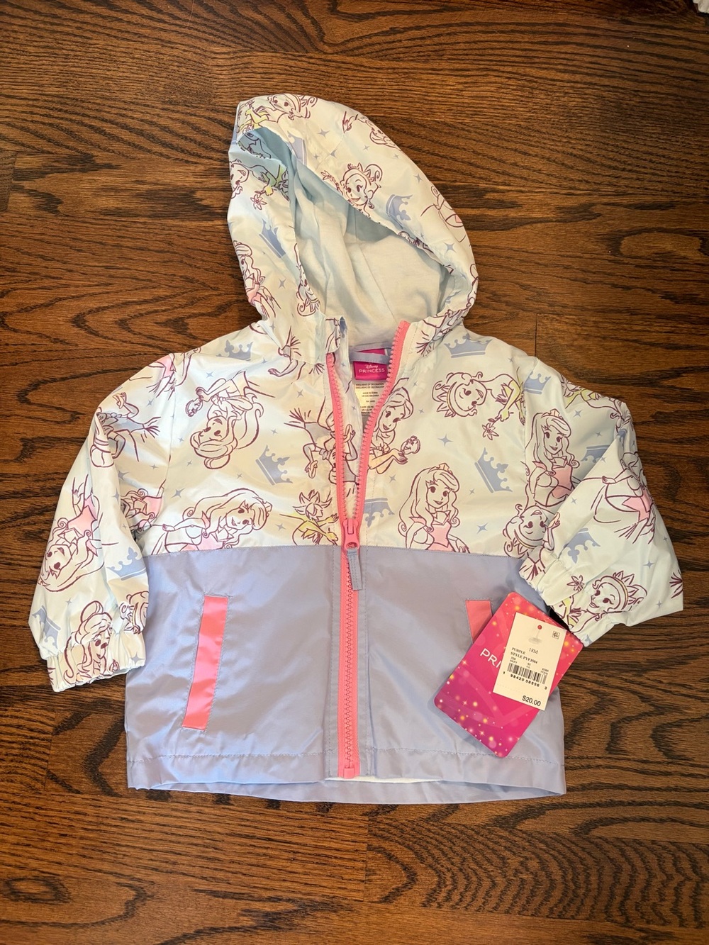Girls' Pink & Light Blue Hooded Disney Princess Print Windbreaker Jacket